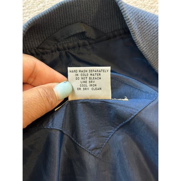 Vintage Montage Pour Homme Men’s Large Silk Blue Full Zip Lined Bomber Jacket - Picture 5 of 5